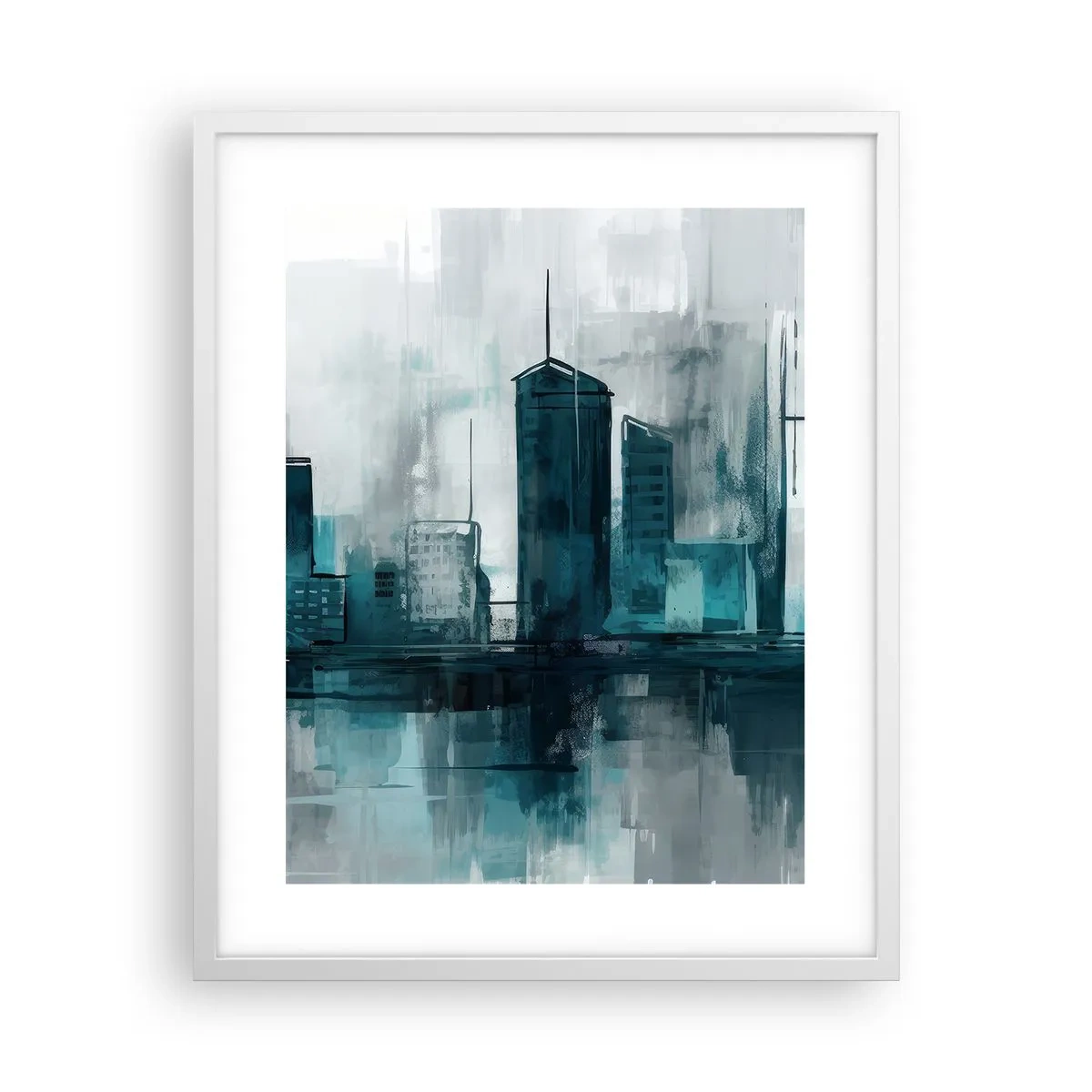 Plakat w białej ramie - Miasto w kolorze deszczu - 40x50 cm