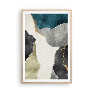 Plakat w ramie jasny dąb - Mozaikowa kompozycja z nitką złota - 61x91 cm
