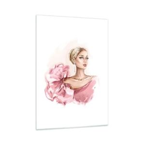 Obraz na szkle - Stylizowany portret kobiety w różowej sukni - 50x70cm - Jak  malowana… - Nowoczesna dekoracja ścienna do salonu, kuchni i sypialni ARTTOR