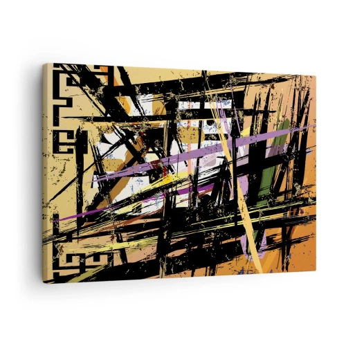 Obraz na płótnie - Abstrakcyjne linie i kształty na tle w odcieniach beżu - 70x50cm - Ostre cięcie - Nowoczesna dekoracja ścienna do salonu i sypialni ARTTOR