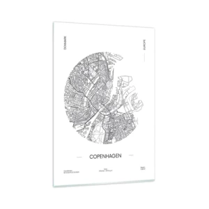 Obraz na szkle - Mapa Kopenhagi w minimalistycznym, czarno-białym stylu - 80x120cm - Anatomia Kopenhagi - Nowoczesna dekoracja ścienna do salonu i sypialni ARTTOR