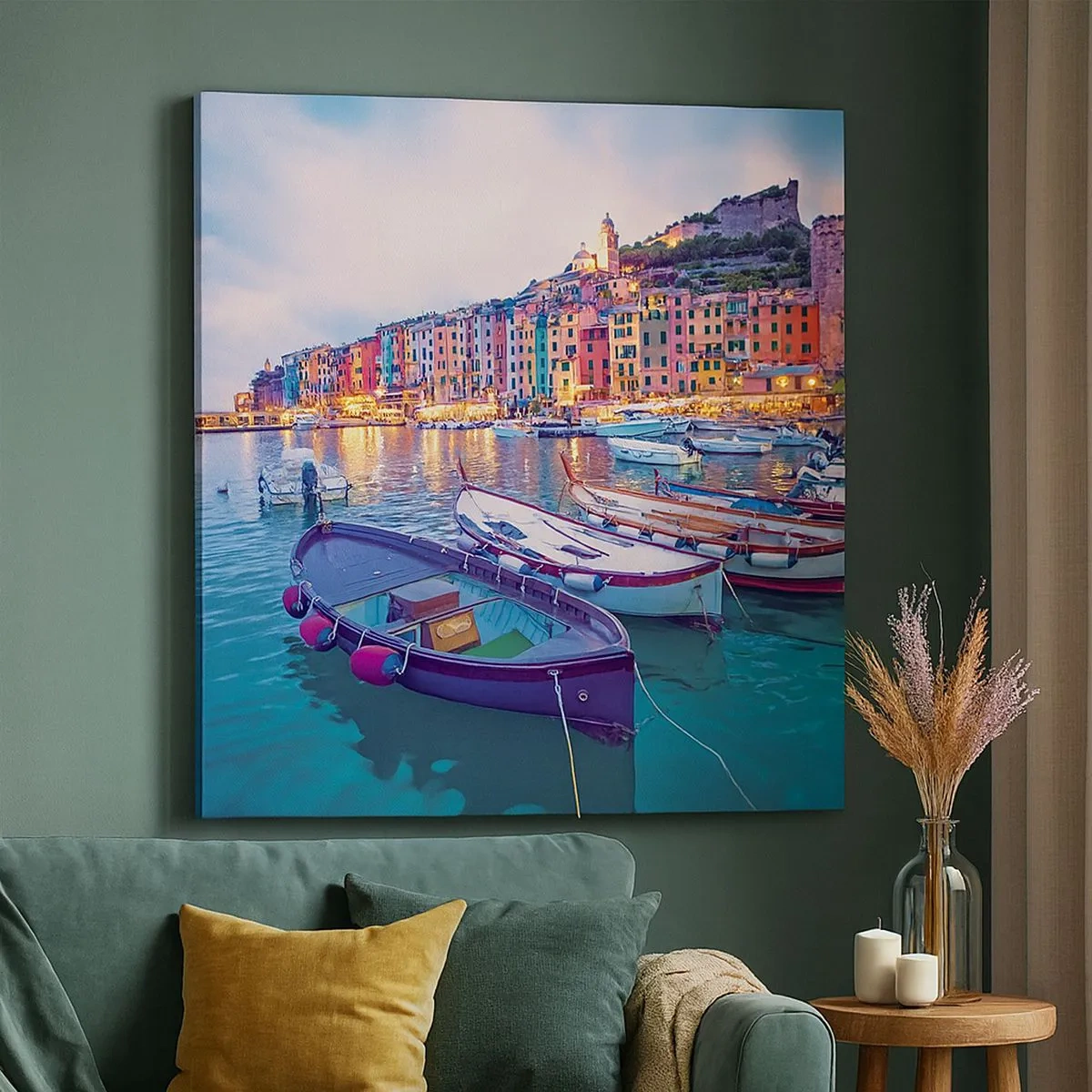 Obraz na płótnie - Kolorowy wieczór w porcie - 30x30 cm