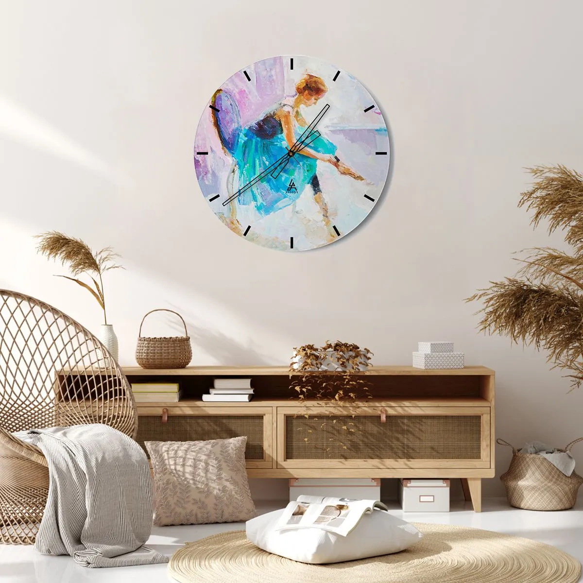 Zegar ścienny - Artystyczne przedstawienie baleriny w pastelowych kolorach - 30x30cm - Niewysłowiony wdzięk, subtelny czar - Nowoczesna dekoracja ścienna do salonu, kuchni i sypialni ARTTOR