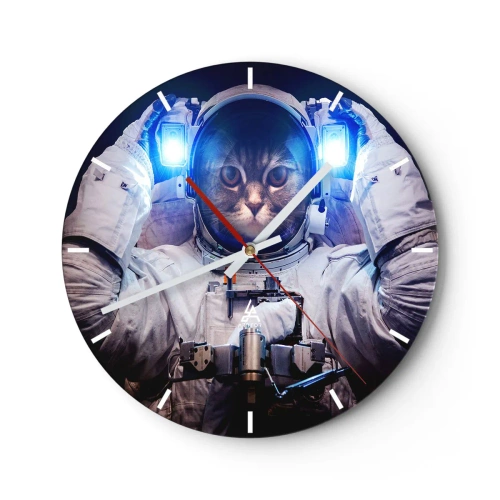 Zegar ścienny - Kot w skafandrze astronauty z niebieskim światłem w tle - 30x30cm - Houston, macie problem - Nowoczesna dekoracja ścienna do salonu, kuchni i sypialni ARTTOR