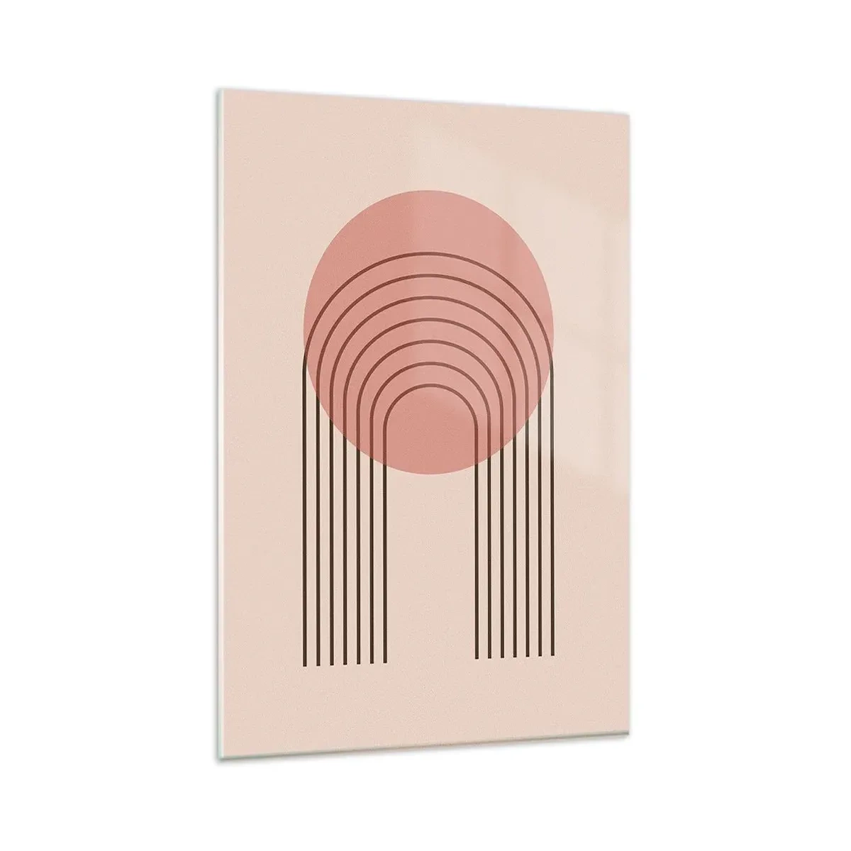 Obraz na szkle - Abstrakcyjny motyw z różowym okręgiem i liniami - 80x120cm - Nieodparte przyciąganie - Nowoczesna dekoracja ścienna do salonu i sypialni ARTTOR