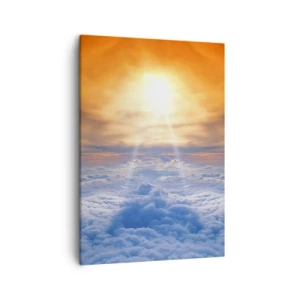 Obraz na płótnie - Słońce i promienie światła nad chmurami - 50x70cm - Pejzaż mistyczny - Nowoczesna dekoracja ścienna do salonu, kuchni i sypialni ARTTOR