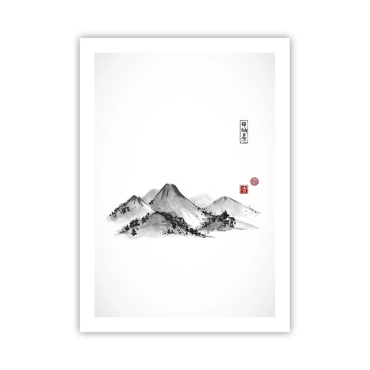 Plakat - Minimalistyczny pejzaż górski w stylu japońskim - 50x70cm - Za dalą dal - Nowoczesna dekoracja ścienna do salonu, kuchni i sypialni ARTTOR