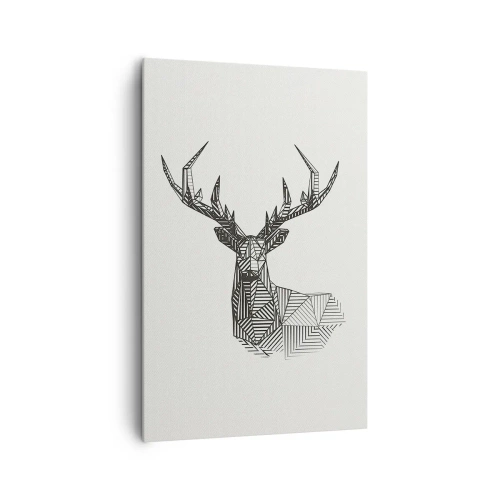 Obraz na płótnie - Geometryczny wizerunek jelenia w minimalistycznym czarno-białym stylu - 80x120cm - Jeleń w kubistycznym stylu - Nowoczesna dekoracja ścienna do salonu i sypialni ARTTOR