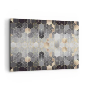 Obraz na płótnie - Geometryczny wzór w złotych odcieniach - 100x70cm - Diamentowa kompozycja - Nowoczesna dekoracja ścienna do salonu, kuchni i sypialni ARTTOR