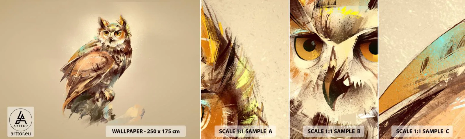 Fototapeta Próbka Samoprzylepna Deluxe Sticker - Najmądrzejsza sowa - potwierdzi dąbrowa - Sowa, Ptak, Abstrakcja - 100x30 cm