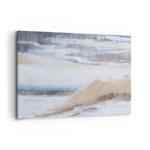 Obraz na płótnie - Abstrakcyjny krajobraz zimowy w odcieniach bieli i błękitu - 100x70cm - Zimowa kompozycja - Nowoczesna dekoracja ścienna do salonu, kuchni i sypialni ARTTOR