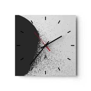 Zegar ścienny - Abstrakcyjny wzór z czarnymi cząstkami na jasnym tle - 30x30cm - Ruch cząsteczek - Nowoczesna dekoracja ścienna do salonu i sypialni ARTTOR