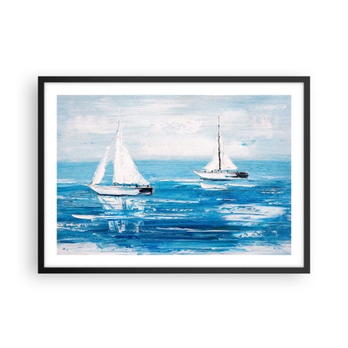 Plakat w czarnej ramie - Jachty na błękitnym morzu w artystycznym stylu - 70x50cm - Z przyjacielem u boku - Nowoczesna dekoracja ścienna do salonu i sypialni ARTTOR