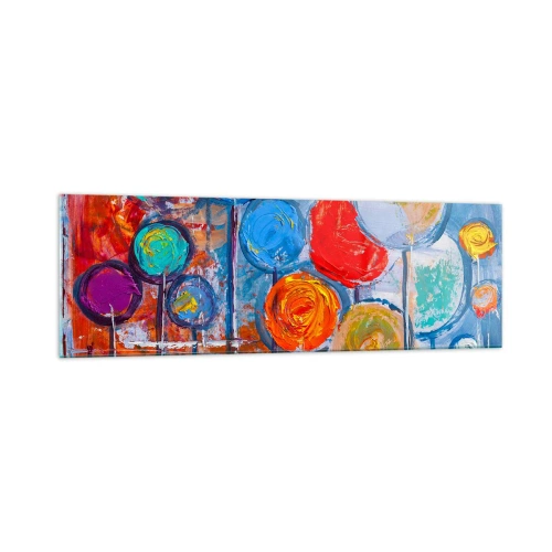 Obraz na szkle - Kolorowe abstrakcyjne drzewa na niebieskim tle - 160x50cm - Cuda na kiju - Nowoczesna dekoracja ścienna do salonu i sypialni ARTTOR