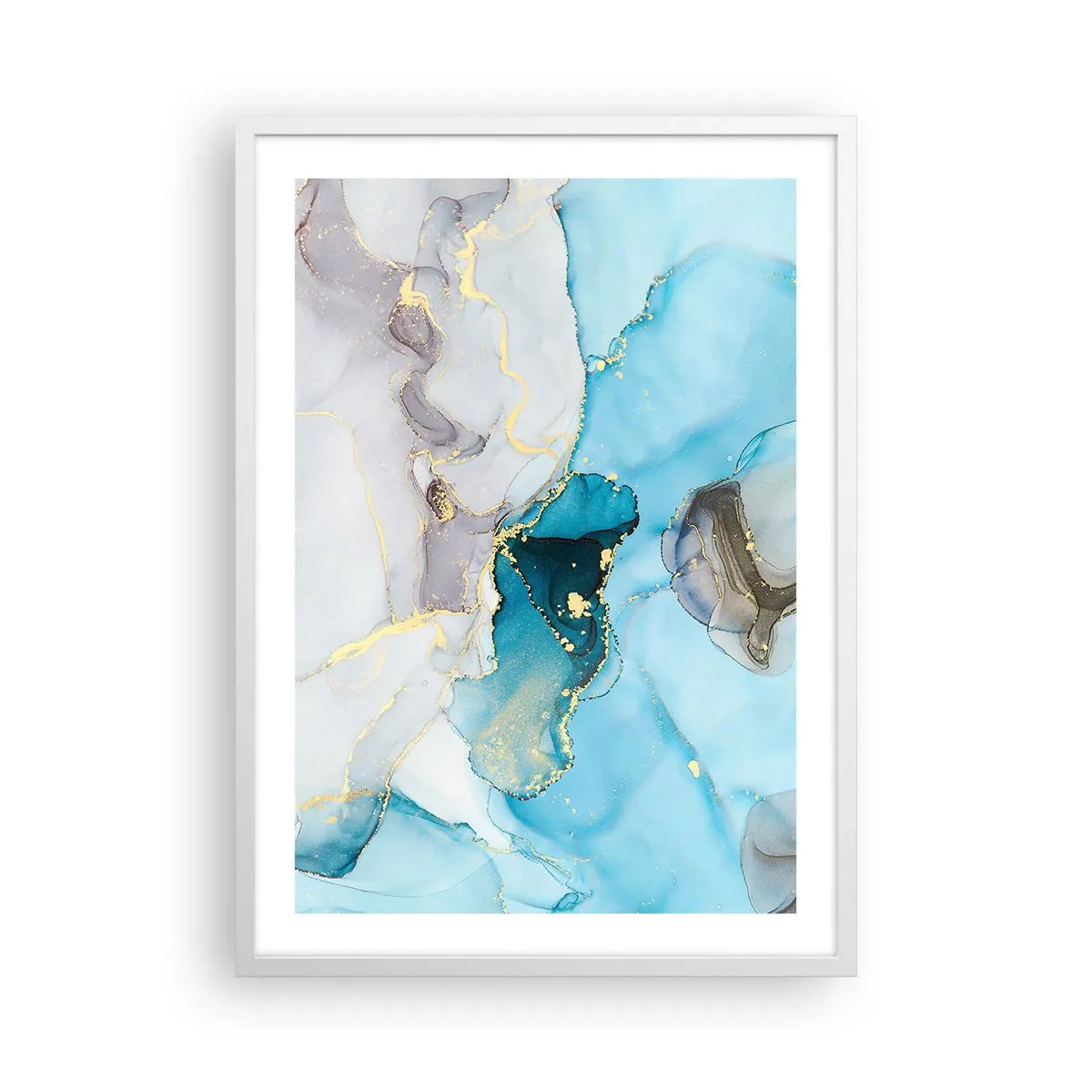 Plakat w białej ramie - Studium spotkania szarości z turkusem - 50x70 cm