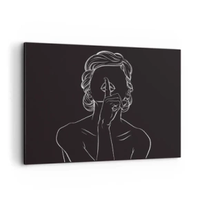 Obraz na płótnie - Minimalistyczna sylwetka kobiety na czarnym tle - 100x70cm - Piękno rozkwita w ciszy - Nowoczesna dekoracja ścienna do salonu, kuchni i sypialni ARTTOR