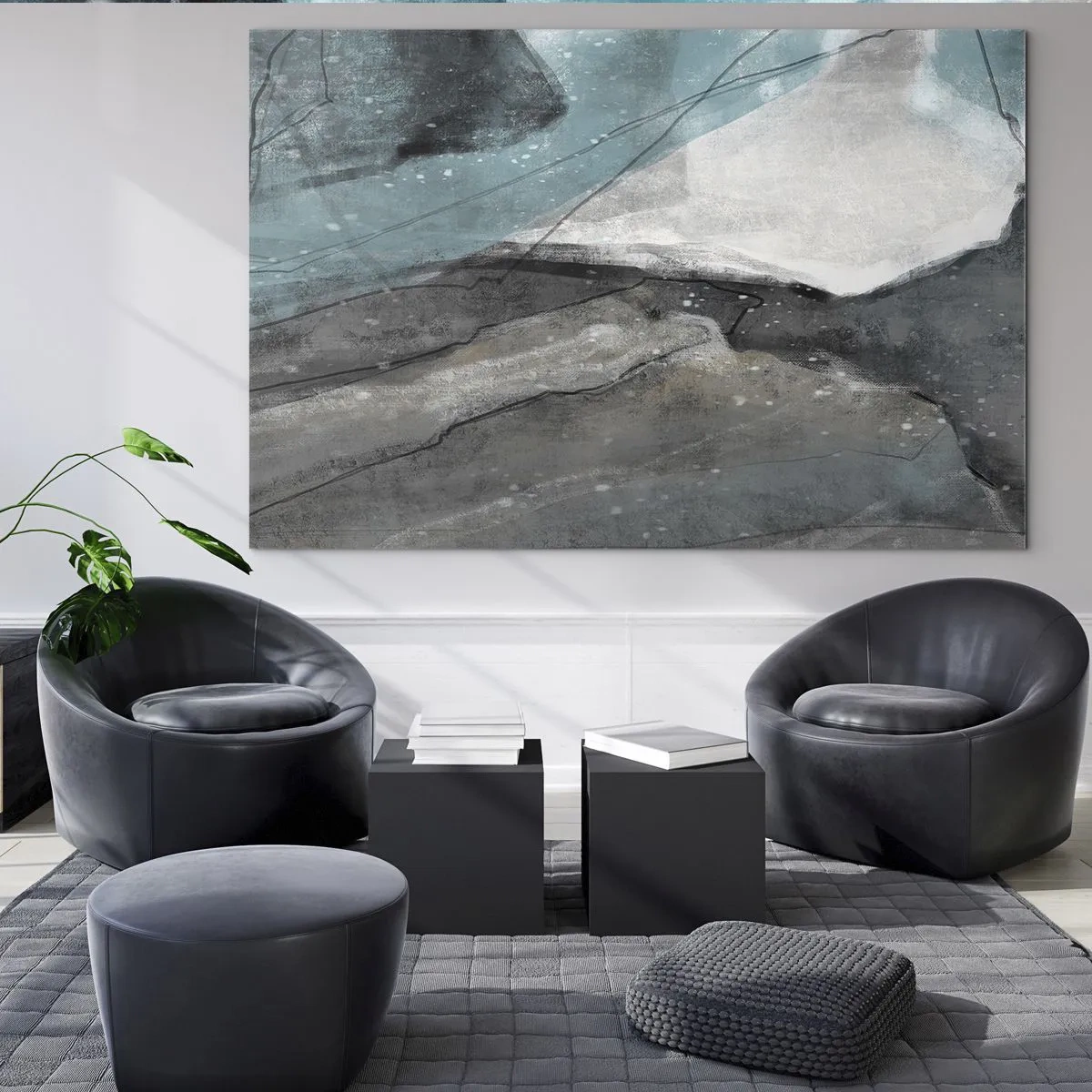 Obraz na szkle - Abstrakcyjne ujęcie skał i lodu w chłodnej palecie barw - 70x50cm - Abstrakcja: skały i lód - Nowoczesna dekoracja ścienna do salonu i sypialni ARTTOR