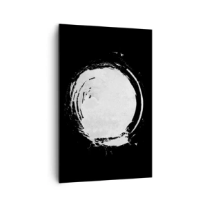Obraz na płótnie - Biały okrąg na czarnym tle w minimalistycznym stylu - 80x120cm - Dobre wyjście - Nowoczesna dekoracja ścienna do salonu i sypialni ARTTOR
