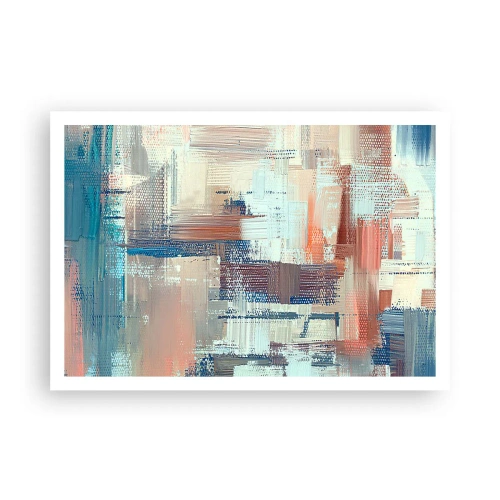 Plakat - Abstrakcyjna kompozycja w odcieniach błękitu i beżu - 100x70cm - Dotrzeć do światła - Nowoczesna dekoracja ścienna do salonu i sypialni ARTTOR