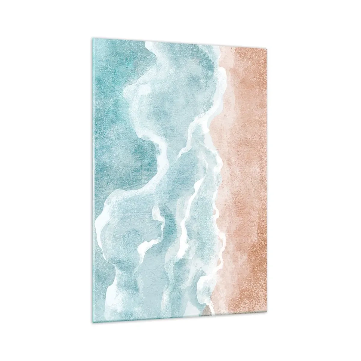 Obraz na szkle - Abstrakcyjna plaża z falami w odcieniach błękitu i beżu - 70x100cm - Abstrakcja obłoczna - Nowoczesna dekoracja ścienna do salonu i sypialni ARTTOR