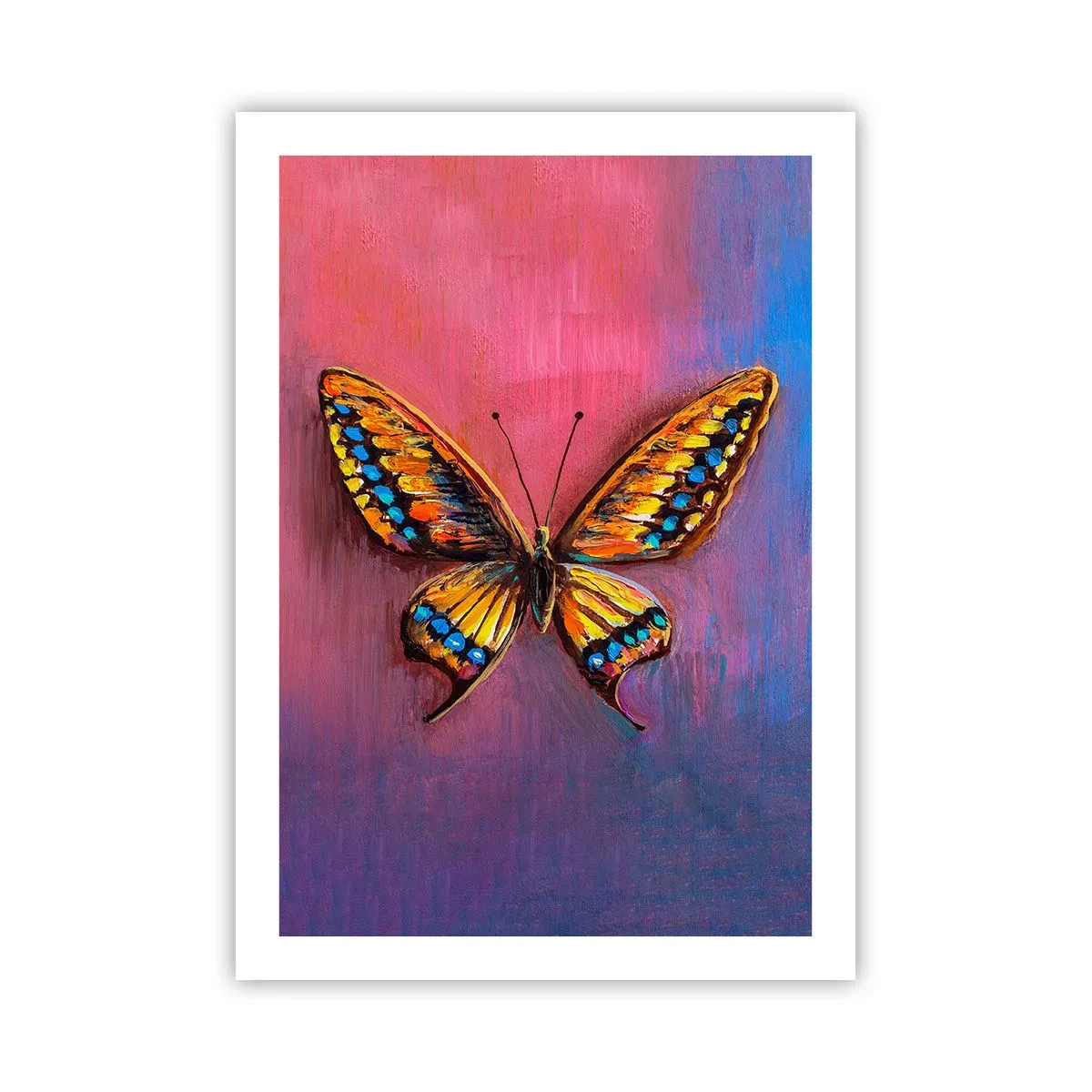 Plakat - Kolorowy motyl na artystycznym tle z intensywnymi barwami - 50x70cm - Klejnot natury - Nowoczesna dekoracja ścienna do salonu, kuchni i sypialni ARTTOR