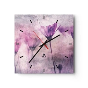 Zegar ścienny - Delikatne kwiaty w odcieniach fioletu na jasnym tle - 30x30cm - Sen kwiatów - Nowoczesna dekoracja ścienna do salonu i sypialni ARTTOR