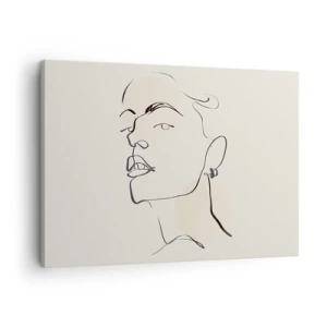 Obraz na płótnie - Minimalistyczny szkic kobiecej twarzy - 70x50cm - Dumne spojrzenie - Nowoczesna dekoracja ścienna do salonu i sypialni ARTTOR