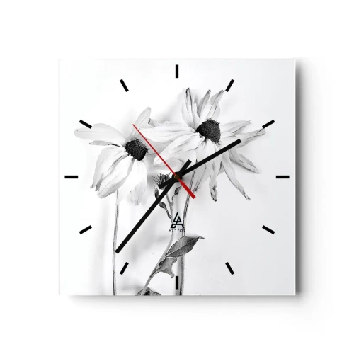 Zegar ścienny - Czarno-białe kwiaty o subtelnej kompozycji - 30x30cm - Nikt nie chce być sam - Nowoczesna dekoracja ścienna do salonu i sypialni ARTTOR