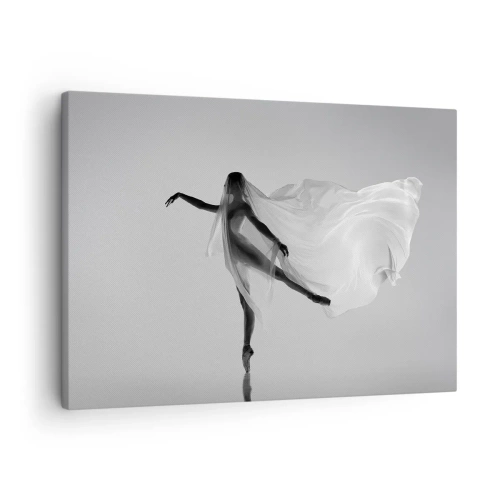 Obraz na płótnie - Tancerka w eterycznej pozie z rozwianą tkaniną - 70x50cm - Lekkość i wdzięk - Nowoczesna dekoracja ścienna do salonu i sypialni ARTTOR