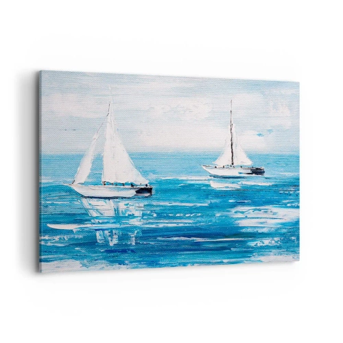 Obraz na płótnie - Jachty na błękitnym morzu w artystycznym stylu - 100x70cm - Z przyjacielem u boku - Nowoczesna dekoracja ścienna do salonu, kuchni i sypialni ARTTOR
