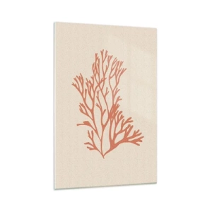 Obraz na szkle - Minimalistyczna grafika koralowca w ciepłym odcieniu na jasnym tle - 70x100cm - Koralowy filigran - Nowoczesna dekoracja ścienna do salonu i sypialni ARTTOR