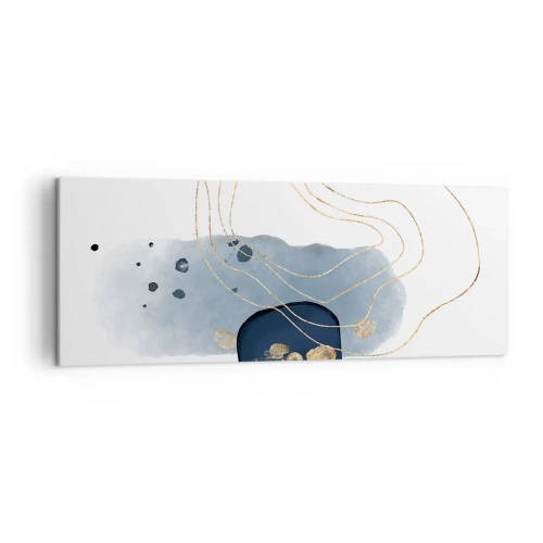 Obraz na płótnie - Abstrakcja w odcieniach niebieskiego i złotego - 140x50cm - Niebiesko-złota fantazja - Nowoczesna dekoracja ścienna do salonu i sypialni ARTTOR