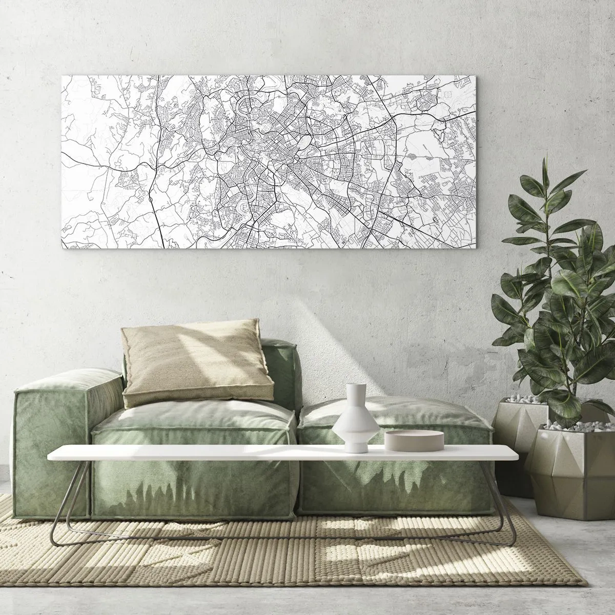 Obraz na szkle - Miejska mapa w stylu minimalistycznym z delikatnymi liniami - 120x50cm - Rzymski krąg - Nowoczesna dekoracja ścienna do salonu i sypialni ARTTOR