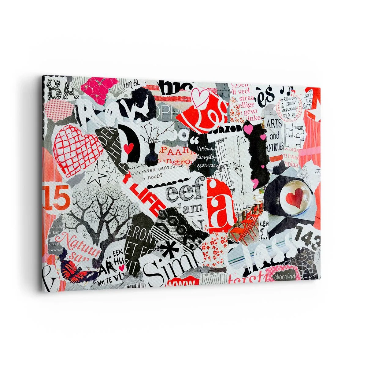 Obraz na płótnie - Kolorowy kolaż z napisami, sercami i grafikami - 120x80cm - Hipsterski kolaż - Nowoczesna dekoracja ścienna do salonu, kuchni i sypialni ARTTOR