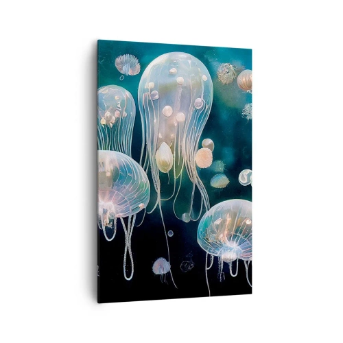 Obraz na płótnie - Delikatne meduzy w podwodnym świecie - 80x120cm - Podwodny bal - Nowoczesna dekoracja ścienna do salonu i sypialni ARTTOR