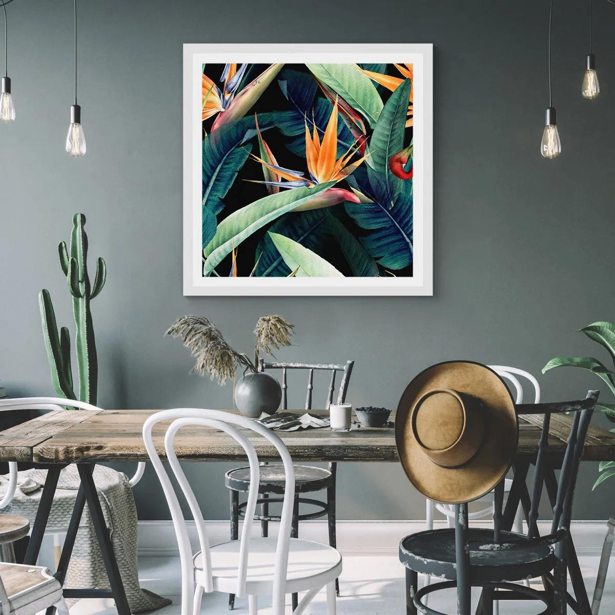 Plakat w białej ramie - Płomienne kwiaty tropików - 60x60 cm