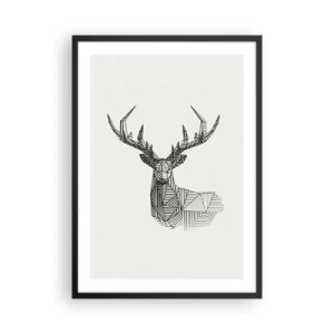 Plakat w czarnej ramie - Geometryczna sylwetka jelenia w czarno-białym stylu - 50x70cm - Jeleń w kubistycznym stylu - Nowoczesna dekoracja ścienna do salonu i sypialni ARTTOR