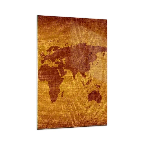 Obraz na szkle - Mapa świata w stylu vintage na tle w odcieniach brązu i złota. - 80x120cm - Zaproszenie do podróży - Nowoczesna dekoracja ścienna do salonu i sypialni ARTTOR