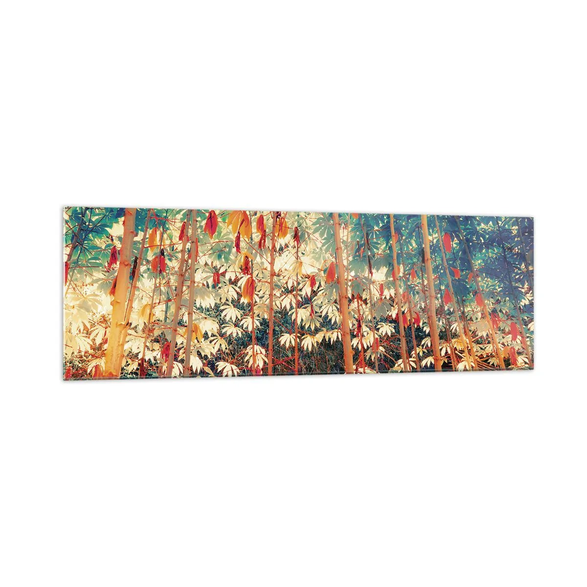 Obraz na szkle - Kolorowy las bambusowy z intensywnymi barwami - 160x50cm - Tajemne życie liści - Nowoczesna dekoracja ścienna do salonu i sypialni ARTTOR