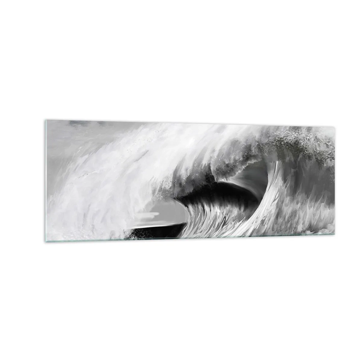 Obraz na szkle - Dramatyczna fala oceaniczna w monochromatycznym ujęciu - 140x50cm - Gniew oceanu - Nowoczesna dekoracja ścienna do salonu i sypialni ARTTOR