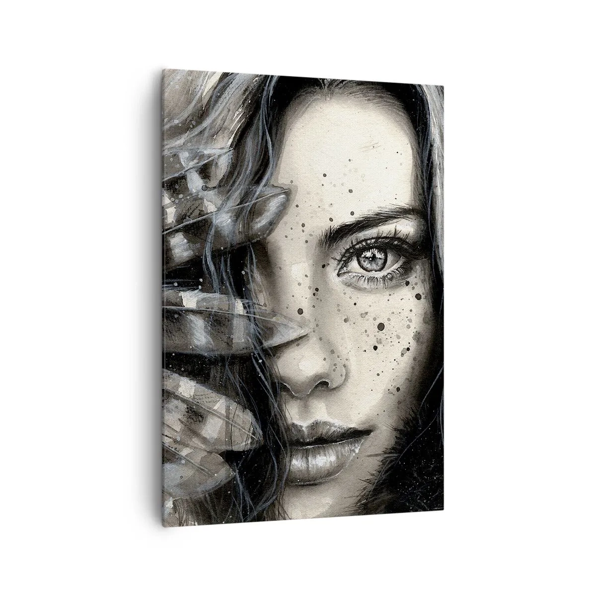 Obraz na płótnie - Artystyczny portret kobiety z abstrakcyjnymi detalami - 70x100cm - Dzika piękność - Nowoczesna dekoracja ścienna do salonu i sypialni ARTTOR