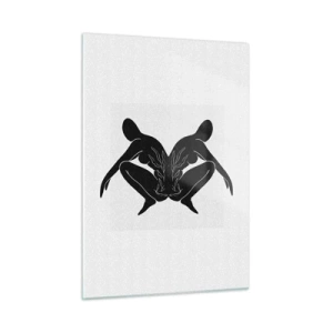 Obraz na szkle - Czarne postacie tworzące symetryczne serce na białym tle - 50x70cm - Wspólna dusza - Nowoczesna dekoracja ścienna do salonu, kuchni i sypialni ARTTOR