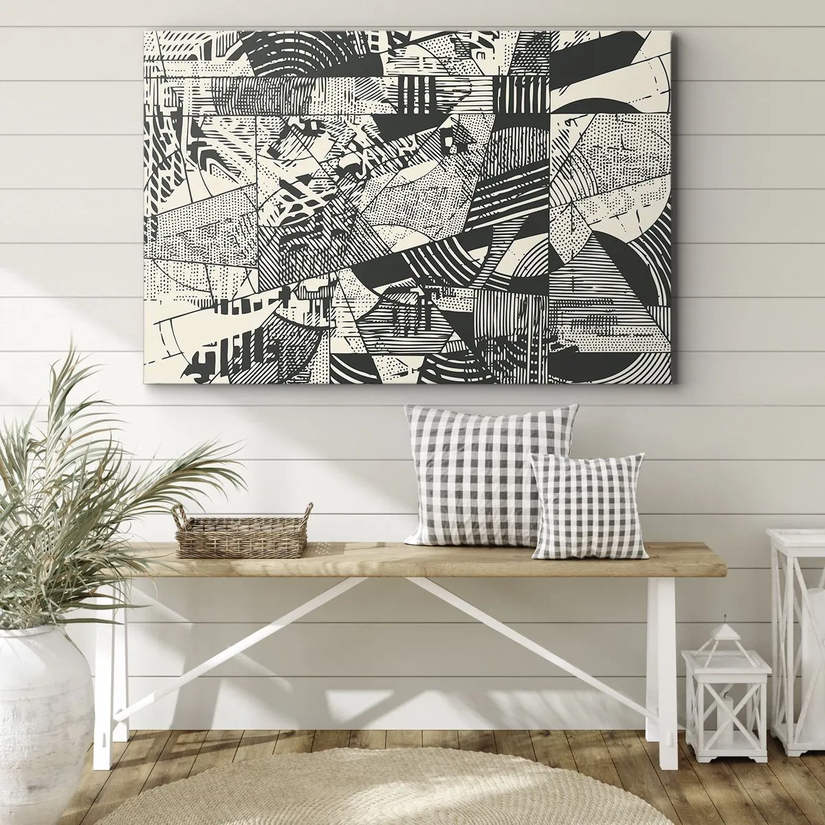 Obraz na płótnie - Geometryczne abstrakcyjne wzory w odcieniach zieleni na jasnym tle - 70x50cm - Dynamika współczesności - Nowoczesna dekoracja ścienna do salonu i sypialni ARTTOR