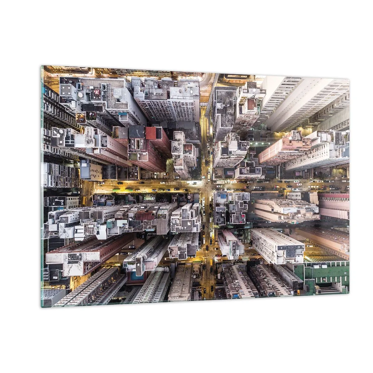 Obraz na szkle - Widok na metropolię z lotu ptaka - 120x80cm - Pozdrowienia z Hongkongu - Nowoczesna dekoracja ścienna do salonu, kuchni i sypialni ARTTOR