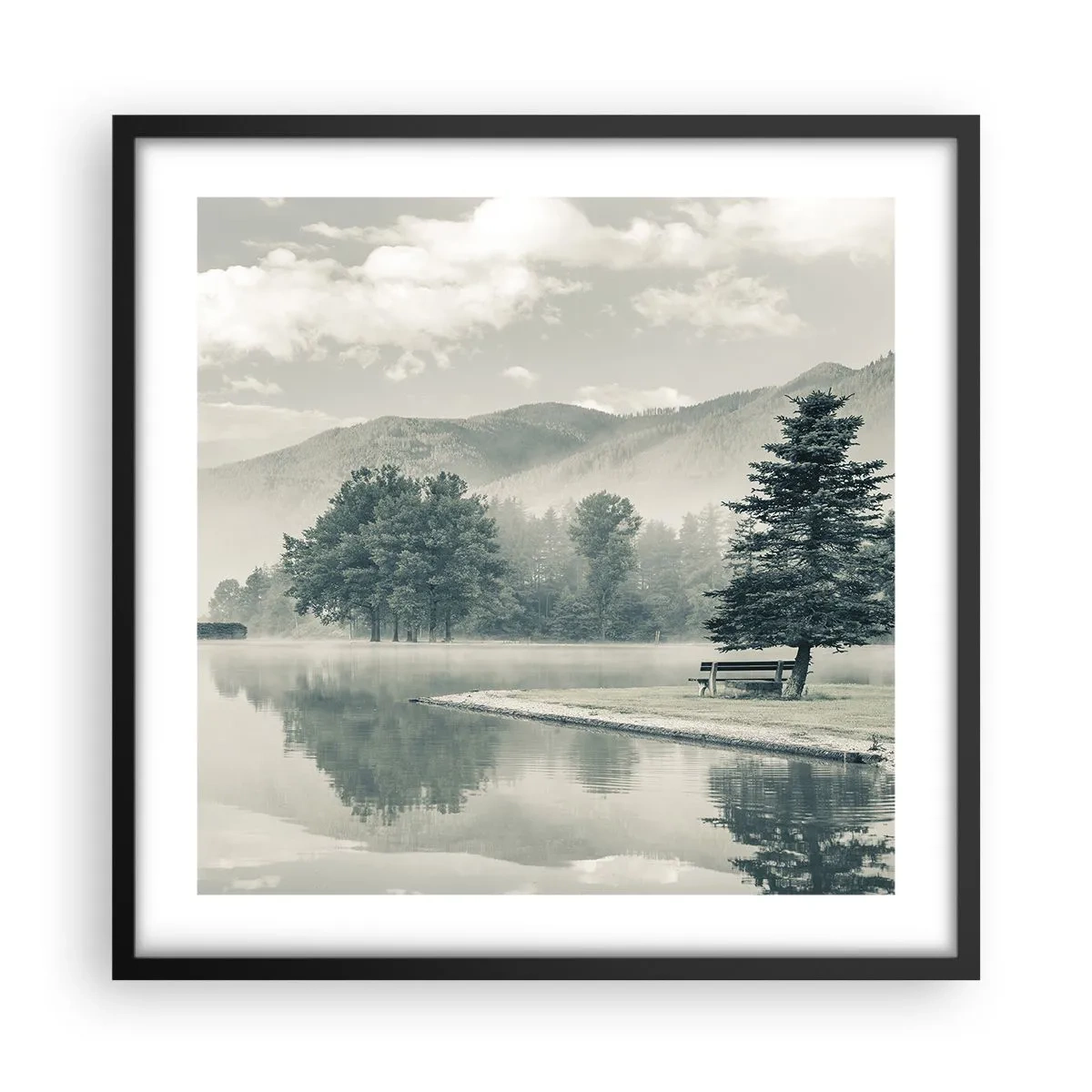Plakat w czarnej ramie - Jezioro jeszcze śpi - 50x50 cm