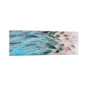 Obraz na szkle - Zbliżenie na pióra w pastelowych szafirowo-różowych barwach - 160x50cm - Szafirowo-różowy puch - Nowoczesna dekoracja ścienna do salonu i sypialni ARTTOR