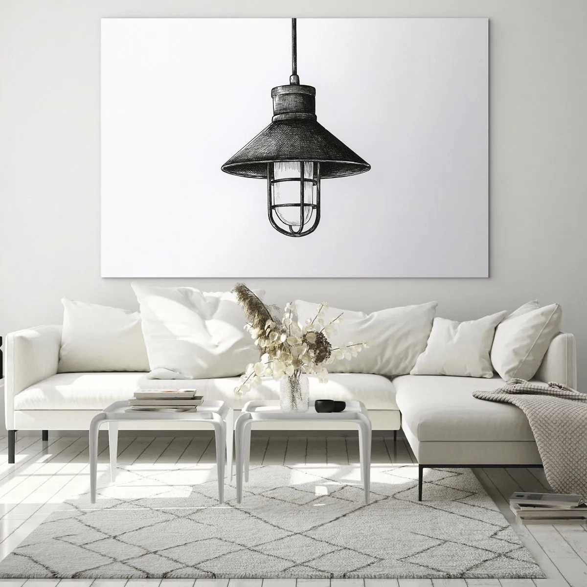 Obraz na szkle - Czarna lampa wisząca w stylu industrialnym - 70x50cm - Jak przed laty… - Nowoczesna dekoracja ścienna do salonu i sypialni ARTTOR