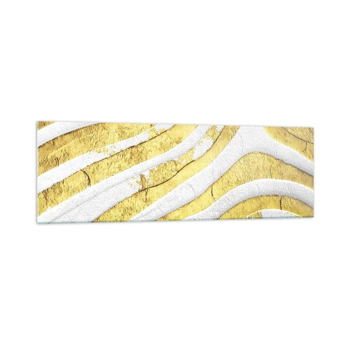 Obraz na szkle - Złote i białe abstrakcyjne linie w fakturze 3D - 160x50cm - Kompozycja w bieli i złocie - Nowoczesna dekoracja ścienna do salonu i sypialni ARTTOR