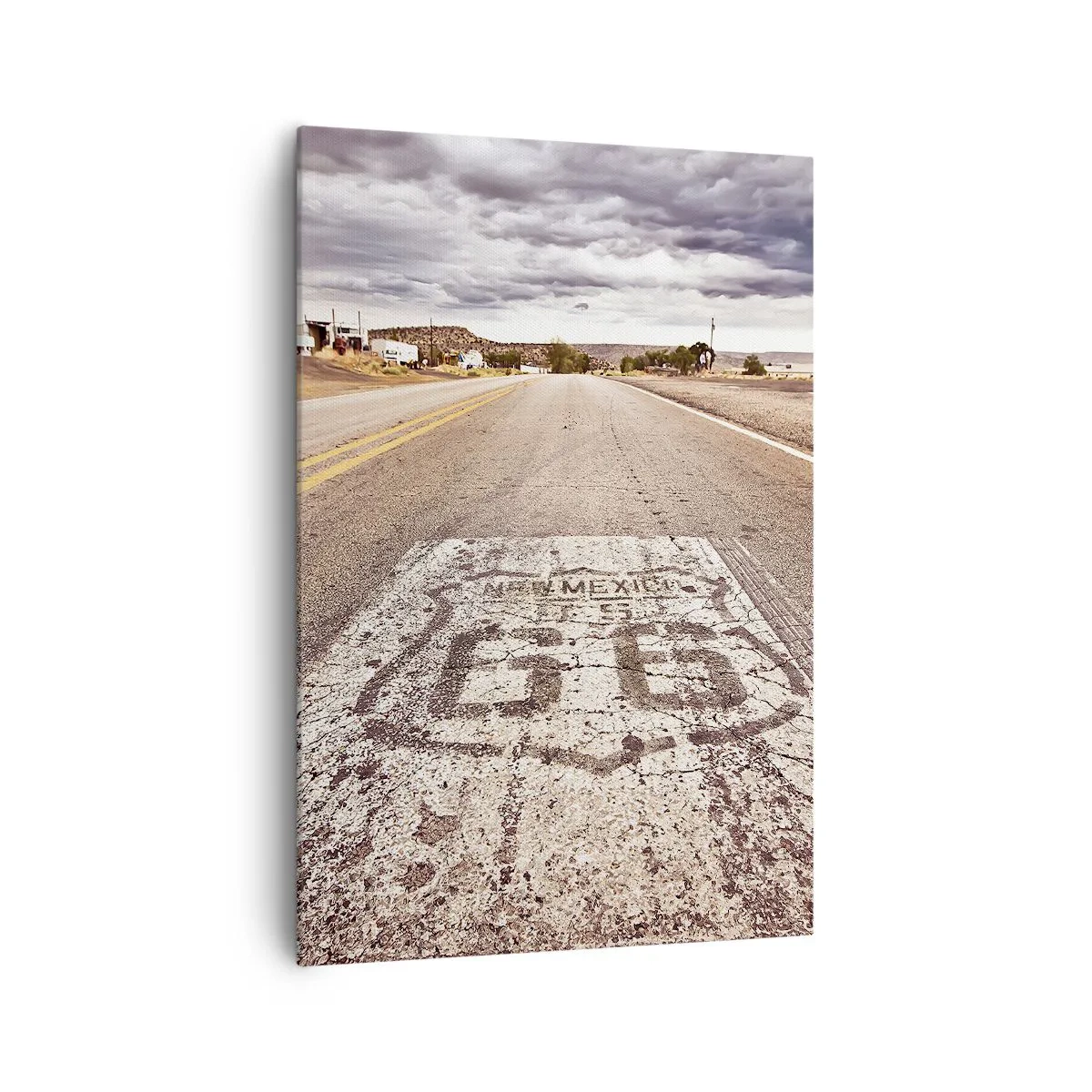 Obraz na płótnie - Droga Route 66 w klimacie pustynnym z malowniczym niebem - 70x100cm - Mother Road - amerykańska legenda - Nowoczesna dekoracja ścienna do salonu i sypialni ARTTOR