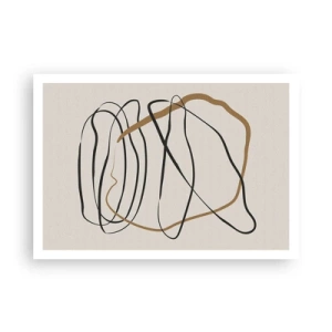 Plakat - Artystyczne linie w czerni i złocie na jasnym tle - 100x70cm - Kompozycja – taniec opętaniec - Nowoczesna dekoracja ścienna do salonu i sypialni ARTTOR